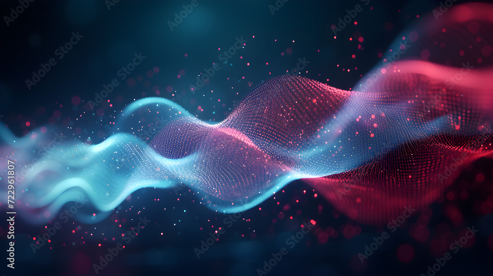 a futuristic depiction of radio frequency waves intertwining with digital elements, symbolizing the integration of technology and connectivity. - obrazy, fototapety, plakaty 