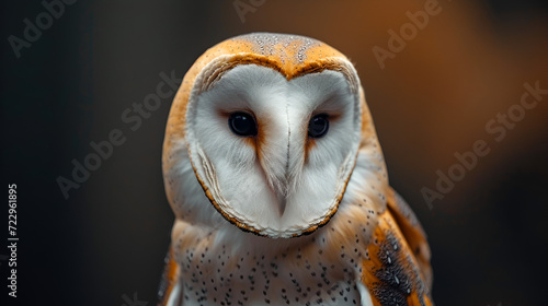 common barn owl Tyto albahead close-up, generative ai