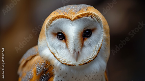 common barn owl Tyto albahead close-up, generative ai