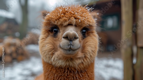 Fluffy Alpacas, Delightful shot of fluffy alpacas with expressive eyes, radiating charm and gentleness. © Nico