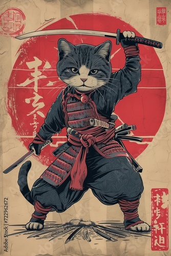 Ai gatto samurai cartone animato 04 photo
