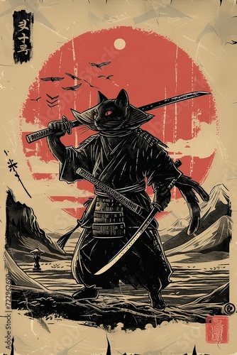 Ai gatto samurai cartone animato 02 photo