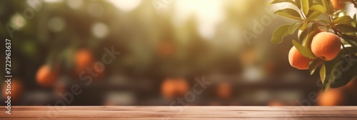 wooden tabletop against a background of defocused trees