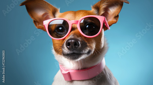 Stylish Jack Russell Terrier with Pink Glasses. Generative AI. © perpis