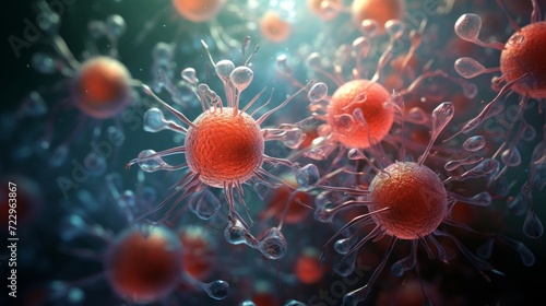 Virus, bacteria, fungi medical background. Neural network AI generated art photo