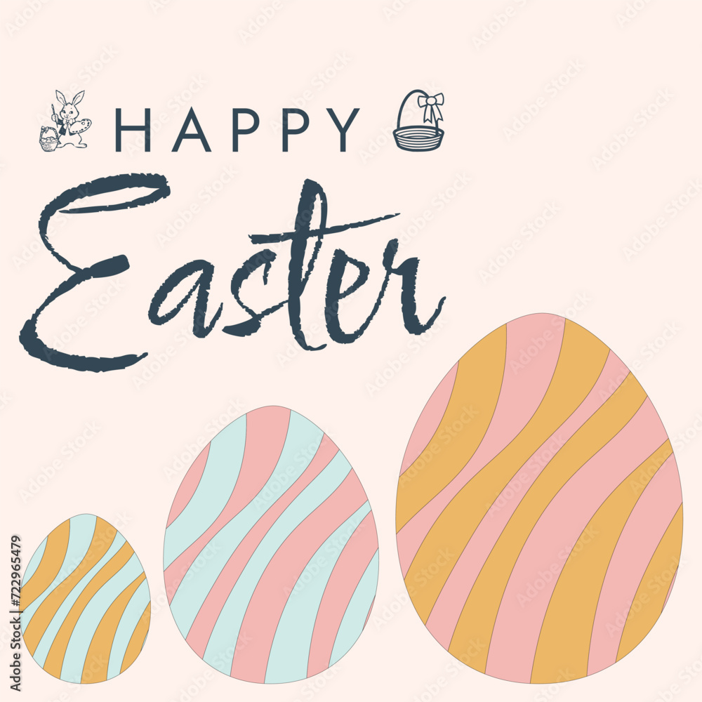 Happy Easter poster. Cute card for Easter. Vector illustration. Candy colors.