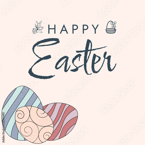 Happy Easter poster. Cute card for Easter. Vector illustration. Candy colors.