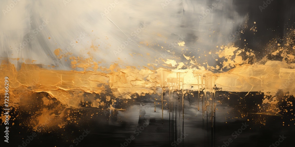 abstract oil painting gold & black on canvas