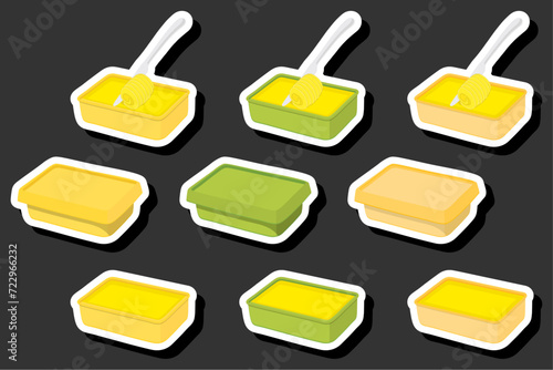 Illustration on theme big colored set different types creamy butter