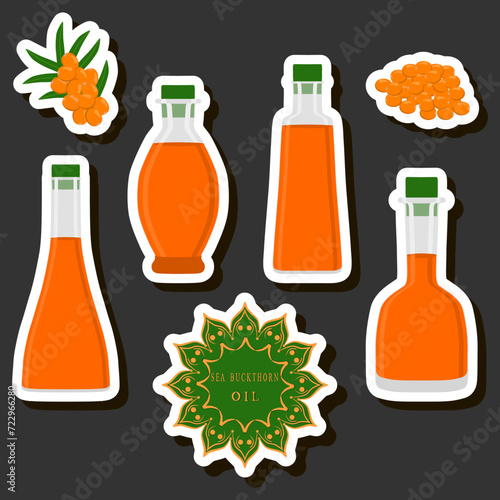 Illustration on theme big set different types liquid oil, bottle various size