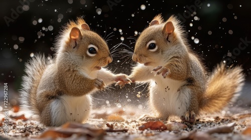 Frolicking Squirrels, Playful squirrels engaged in a lighthearted activity, perfect for expressing energy and joy.