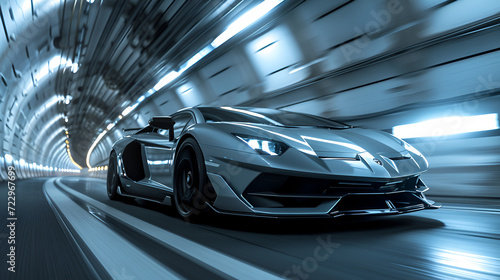 Conceptual image of a sports car driving through a tunnel. A striking image of a car parked in a tunnel, generative ai © Chaman