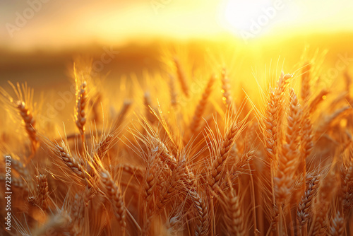 A bountiful harvest awaits as the golden sun bathes a picturesque field of wheat  showcasing the beauty and abundance of nature s gifts in the tranquil outdoors
