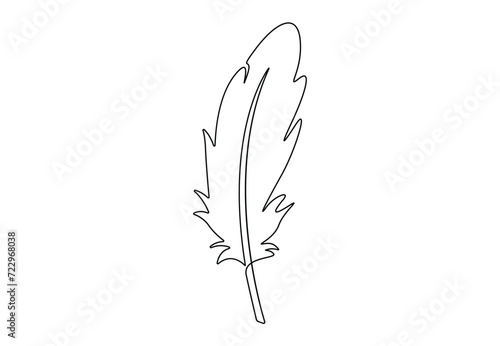 Simple bird feather in one continuous line drawing vector illustration. Premium vector