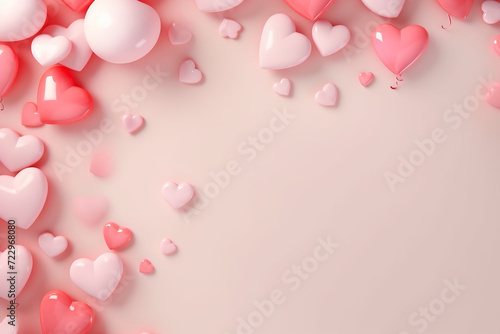 Valentine's Day banner with blank space for text top view light pink background hearts balloons and love background concept