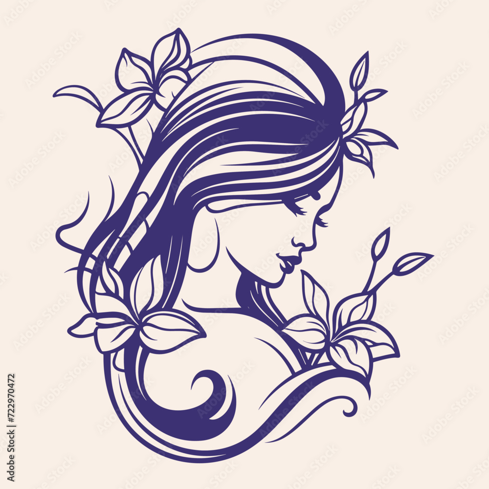 Vector logo of a woman's face with flowers in her hair