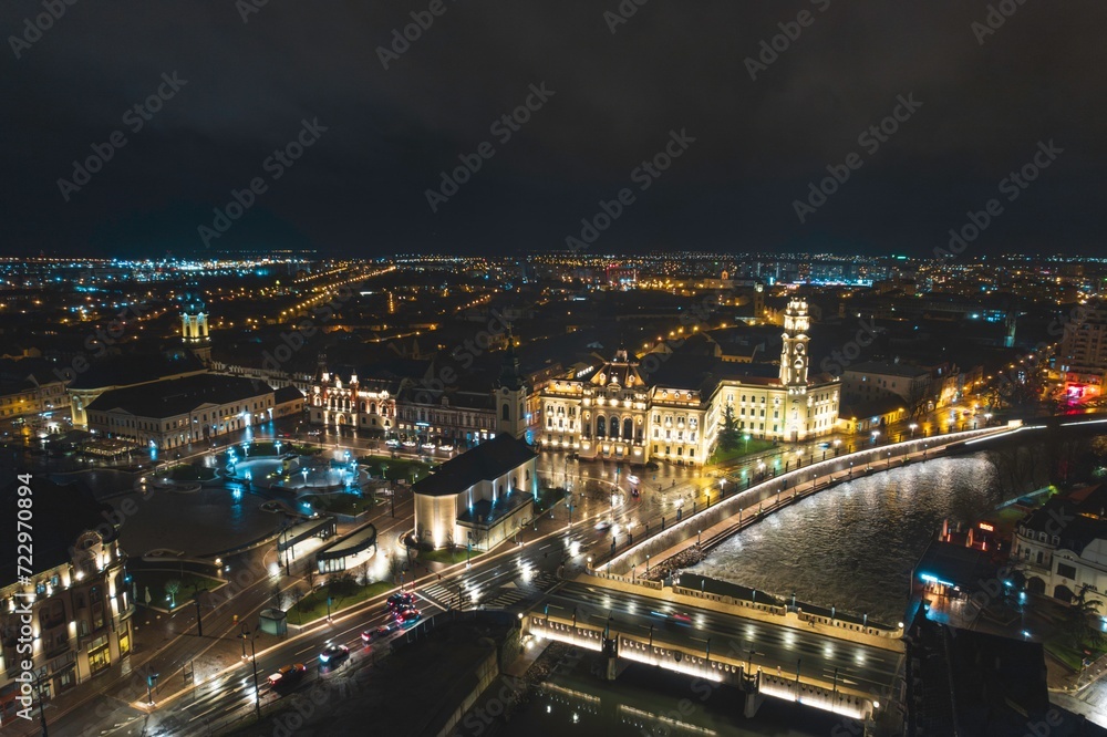 Luminous Tapestry: Mesmerizing Aerial View of a Vibrant Cityscape Illuminated by Night Lights