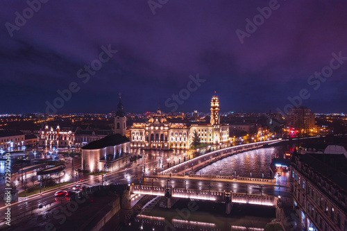 Luminous Tapestry  A Mesmerizing Nighttime Aerial View of Oradea  Romanias Enchanting Cityscape