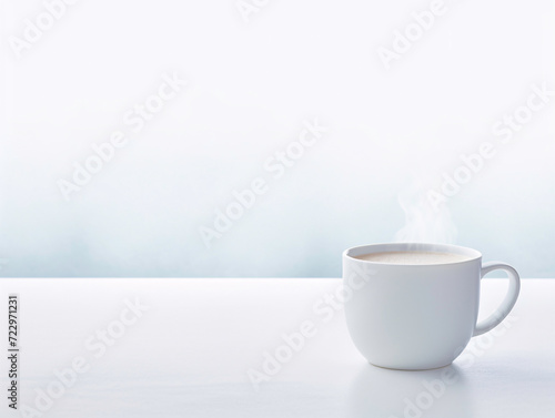 a white cup with steam in it