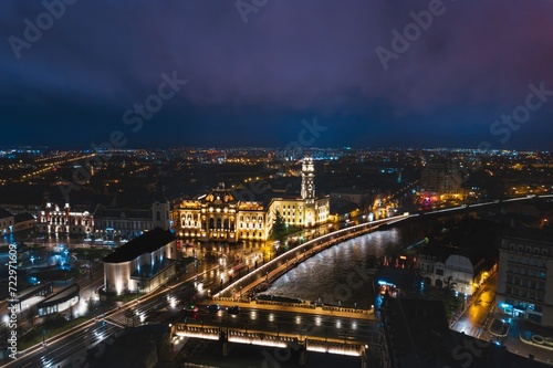 Glimmers of a Tranquil Night: Captivating Aerial View of Oradea, Bihor, Romania