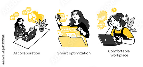 Business Concept illustrations. Scenes with men and women taking part in business activities. Vector illustration