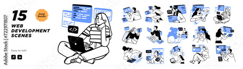 Business Concept illustrations. Mega set. Collection of scenes with men and women taking part in business activities. Vector illustration