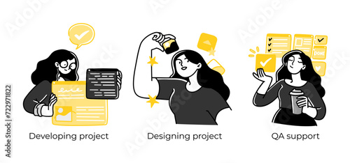 Business Concept illustrations. Scenes with men and women taking part in business activities. Vector illustration
