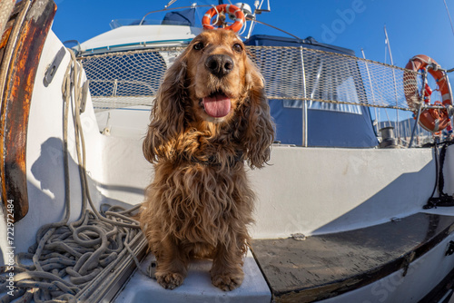 cocker spaniel dog sailor on a sail boat