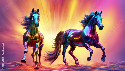 Iridescente Illustration. Zwei Pferde photo