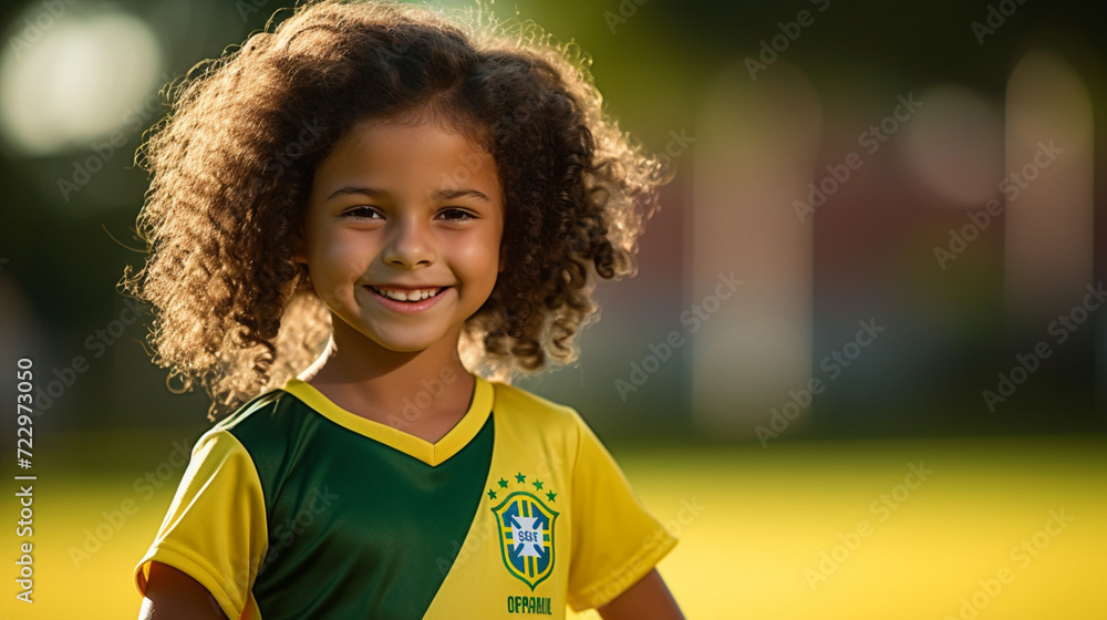 Little girl plays football. Football field and portrait with soccer ball. Teen Youth Soccer. Smiling girl holding soccer ball Little girl plays football. Football field and portrait with soccer ball. Teen Youth Soccer. Smiling girl holding soccer ball