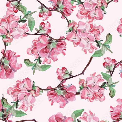 Fototapeta Naklejka Na Ścianę i Meble -  seamless pattern with watercolor branch blossom tree flowers