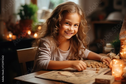 little girl playing a board game