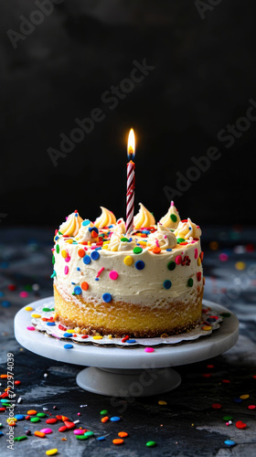 birthday cake with lit candle