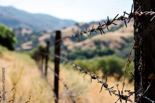 Contrast and Containment: Barbed Wire Fence in the Foreground Landscape.