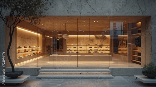 a modestly chic shoe boutique that attracts customers with its minimalist look. photo