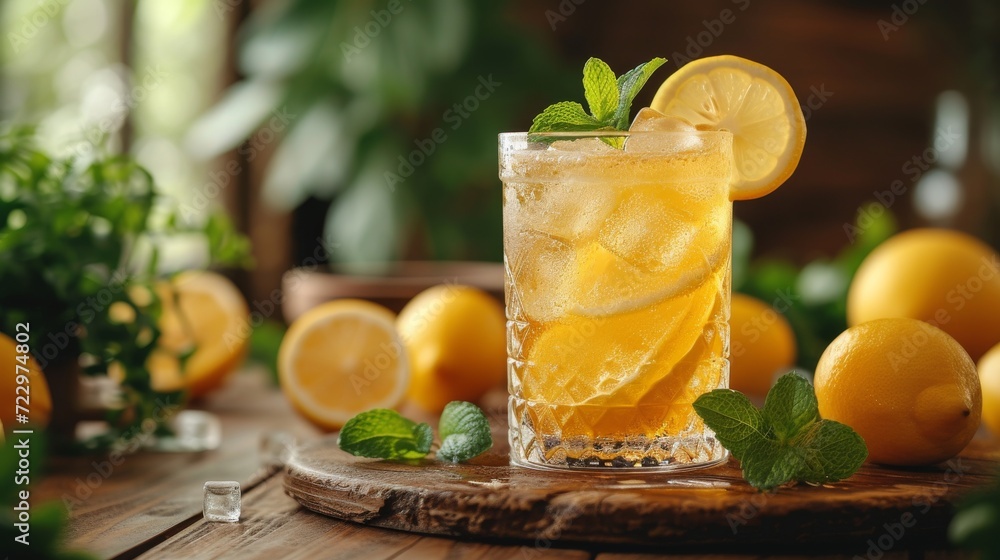 glass of lemonade with icecubes well decorated product photo glass of lemonade with icecubes well decorated product photo