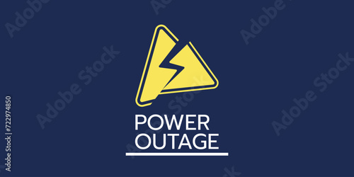 Power outage web banner has warning sign with lightning symbol. Crack effect of a lightning symbol