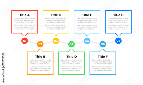 Timeline infographic design. Colourful infographic steps with text boxes
