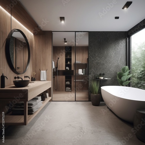 Minimalist bathroom interior in modern house.