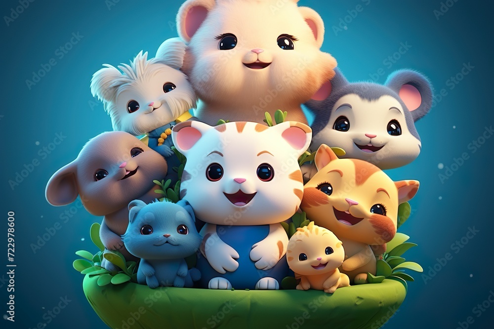 group of cute cartoon characters on isolated background generative ai group of cute cartoon characters on isolated background generative ai