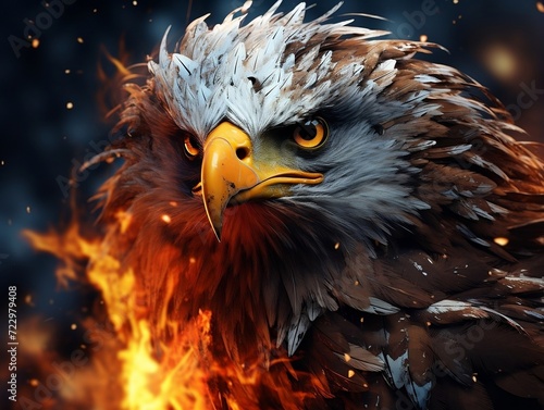 Beautiful eagle face is shown in the fire © Generative Ai