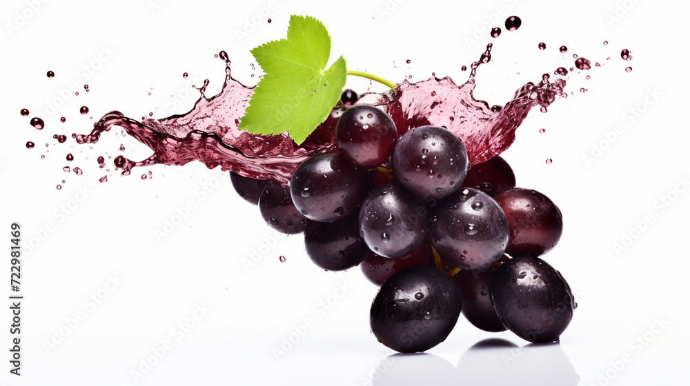 Black or crimson grape concept in water splashes isolated on white background.
