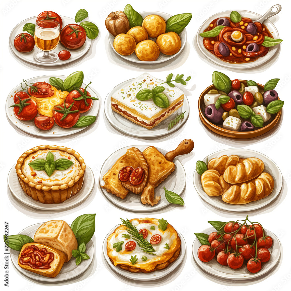 Fresh and Healthy Food Collage with a Variety of Plates, Including Salad, Pizza, Fish, and Pasta, Ideal for Breakfast, Lunch, or Dinner in a Restaurant Setting Fresh and Healthy Food Collage with a Variety of Plates, Including Salad, Pizza, Fish, and Pasta, Ideal for Breakfast, Lunch, or Dinner in a Restaurant Setting