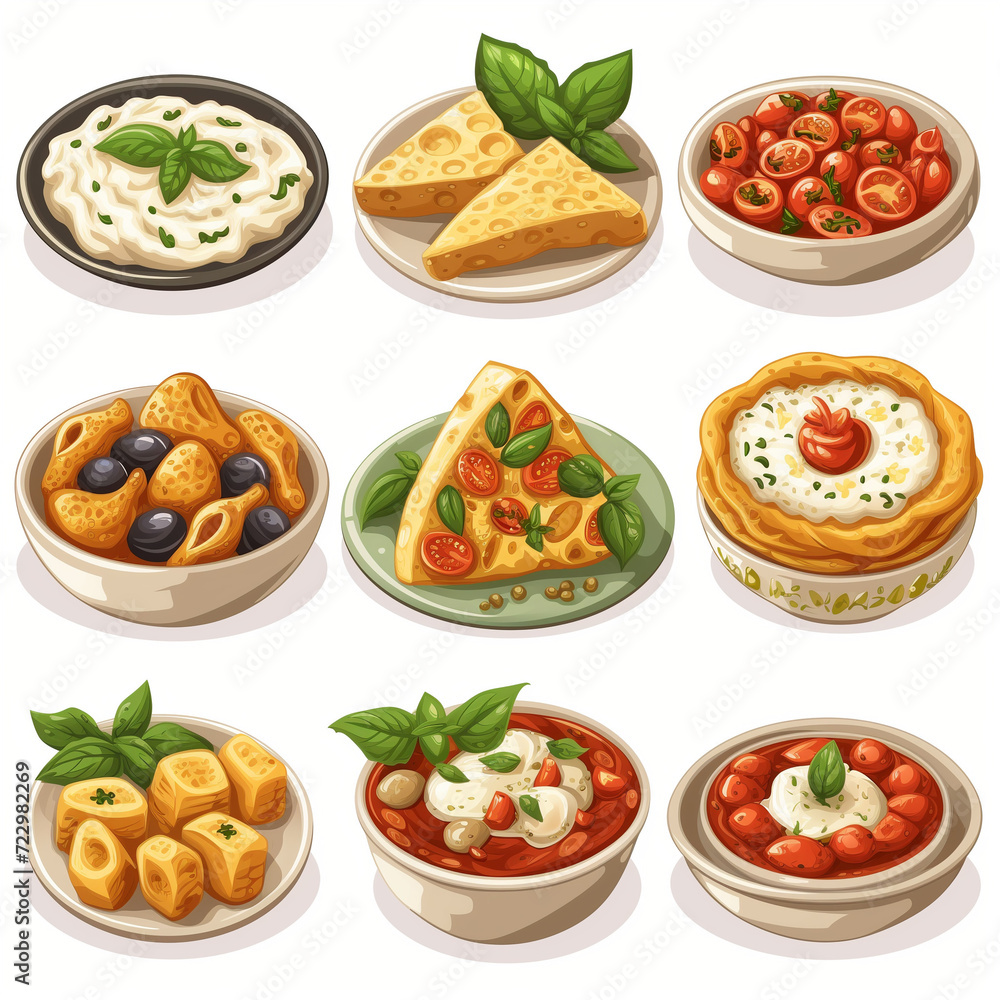 Fresh and Healthy Food Collage with a Variety of Plates, Including Salad, Pizza, Fish, and Pasta, Ideal for Breakfast, Lunch, or Dinner in a Restaurant Setting Fresh and Healthy Food Collage with a Variety of Plates, Including Salad, Pizza, Fish, and Pasta, Ideal for Breakfast, Lunch, or Dinner in a Restaurant Setting