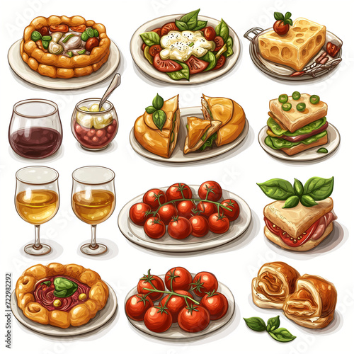 Fresh and Healthy Food Collage with a Variety of Plates  Including Salad  Pizza  Fish  and Pasta  Ideal for Breakfast  Lunch  or Dinner in a Restaurant Setting
