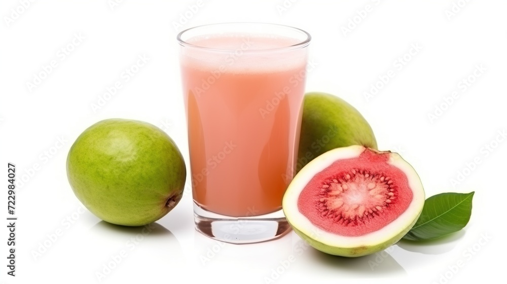 organic guava juice in glass cup on white background with fresh guava,Fresh guava juice and pink guava fruit organic guava juice in glass cup on white background with fresh guava,Fresh guava juice and pink guava fruit