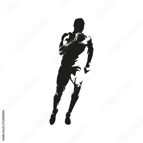 Run, running man isolated vector silhouette, front view
