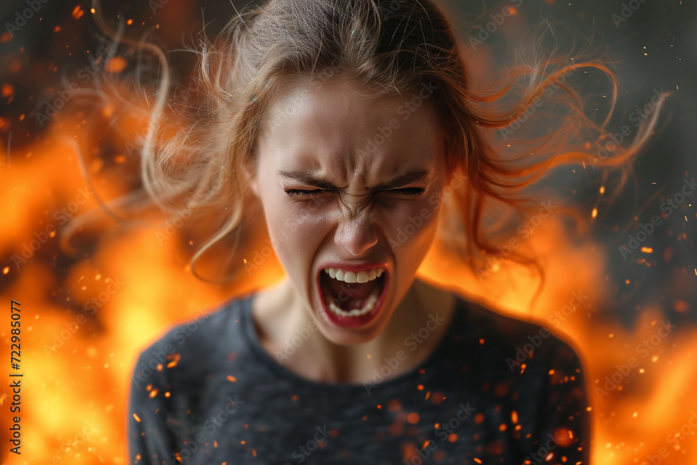 Furious Woman with Fiery Background