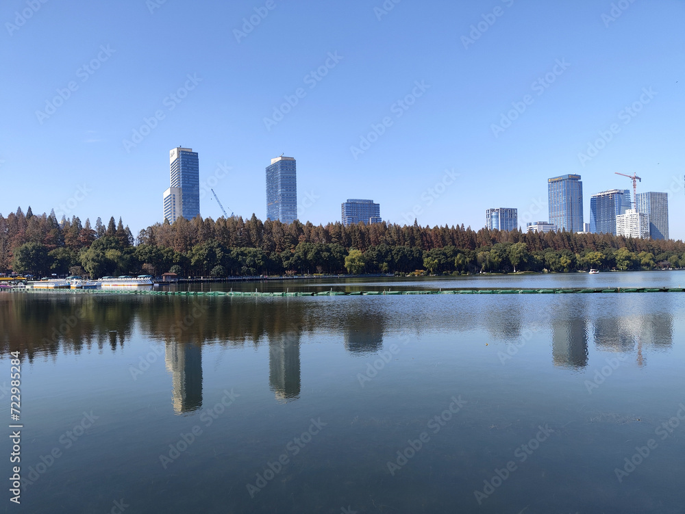 View of Xuanwu lake in Nanjing during autumn session View of Xuanwu lake in Nanjing during autumn session