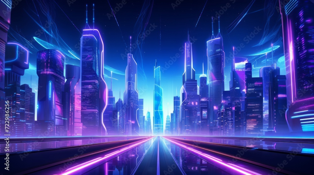 Futuristic night city. Cityscape on a colorful background with bright and glowing neon lights. Neural network AI generated art Neural network AI generated art Futuristic night city. Cityscape on a colorful background with bright and glowing neon lights. Neural network AI generated art Neural network AI generated art
